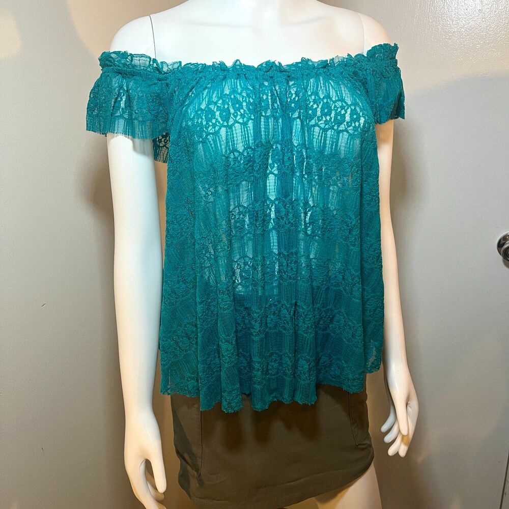 Sheer Lace Top Blouse L - Off The Shoulder Tumblr Boho Fairy Y2K Mermaid 2010s
